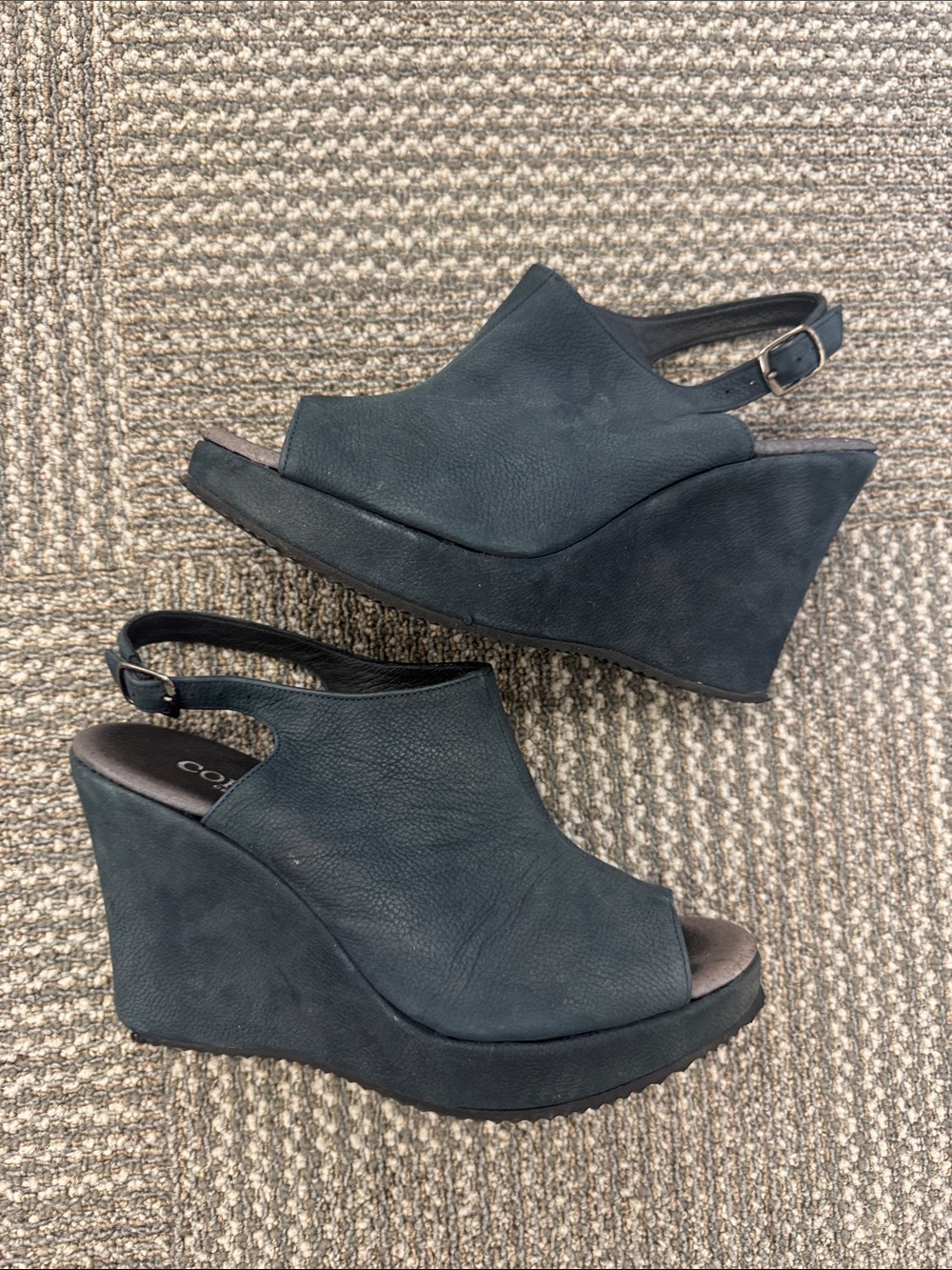 Cordani Navy Slingback Leather Wedges, size EU 38/ US 8